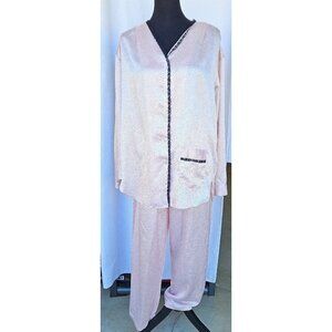 Vintage Christian Dior Two Piece Pink Satin Sleepwear Set Size Medium